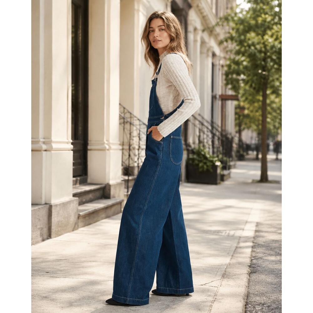 MADEWELL Women’s 8 New Wide Leg Overalls Warham Denim Cotton Jumpsuit NN500